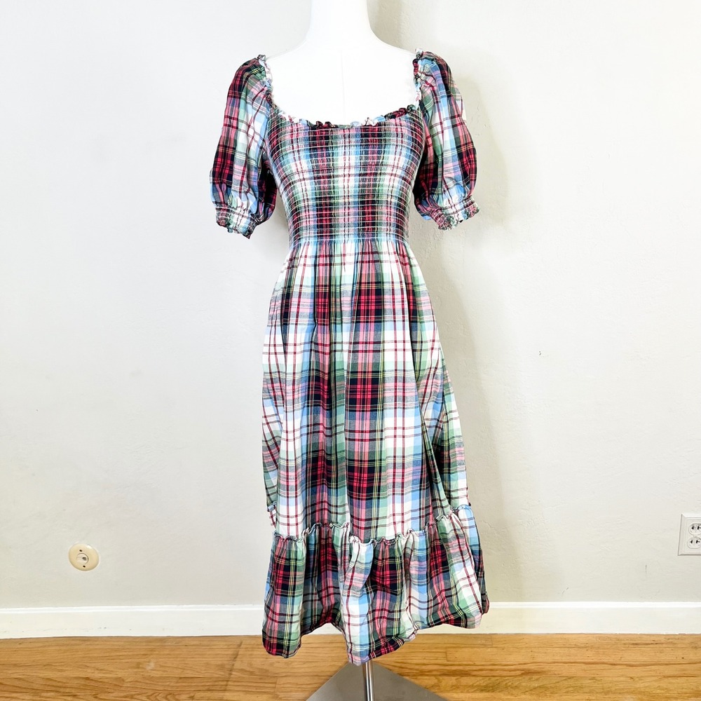 Hill House Home The Nap Dress Small Multicolor Tartan Plaid Midi Cotton Flannel